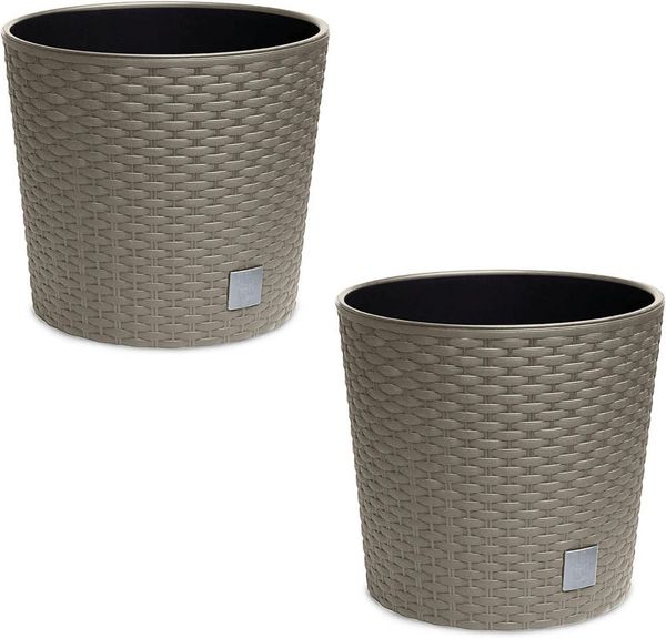 astor24 Blumentopf 2x Blumentopf Rattan Blumenkübel Pflanzentopf (Blumentopf Garten Balkon Blumen Topf Kräutertopf, 2 Blumentöpfe), montiert