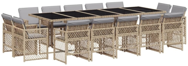 vidaXL 15-tlg. Garten-Essgruppe mit Kissen Beigemischung Poly Rattan 3210876