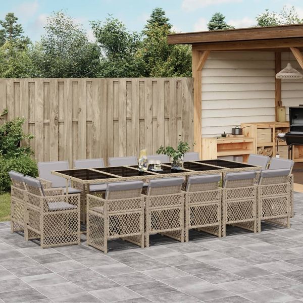 vidaXL 15-tlg. Garten-Essgruppe mit Kissen Beigemischung Poly Rattan 3210876