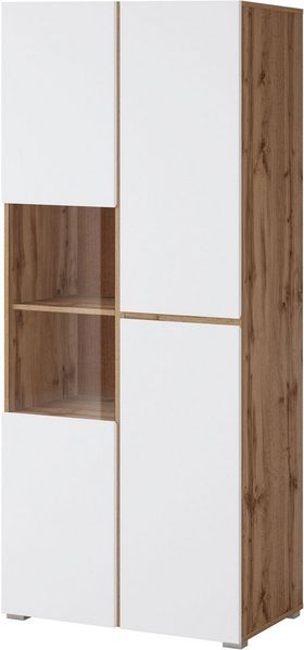 OTTO home Vitrine Cross, Höhe 183,5 cm, moderne grifflose Standvitrine mit 3 Türen Hochschrank mit viel Stauraum, Glastür und verstellbaren Einlegeböden