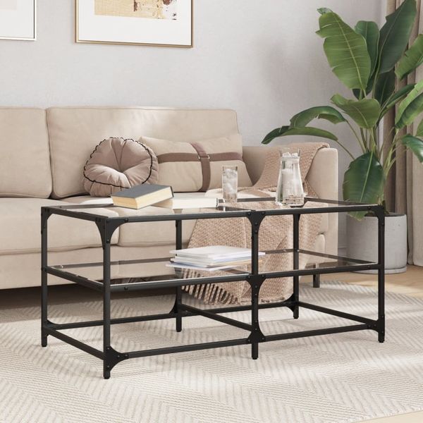 vidaXL Couchtisch mit Glasplatte Transparent 98,5x50x45 cm Stahl 846012