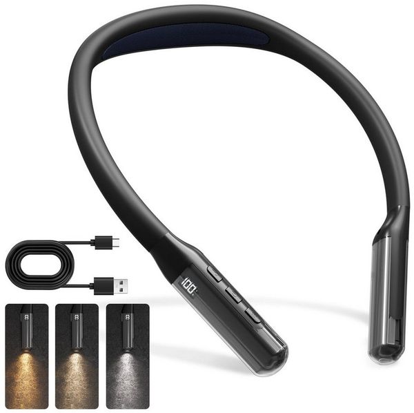 LQWELL LED Leselampe Wiederaufladbare Neck Reading Light LED Buchlampe Biegbare Arme, LED fest integriert, Hals Leselampe 3 Farben und 3 Helligkeiten Einstellbar, für Lesen Häkeln Nähen Reparieren Stricken