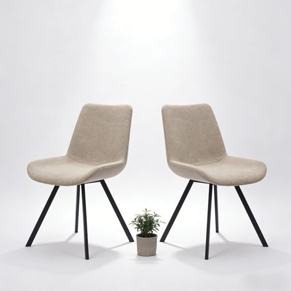 2er Set Drehstühle mit Stoffbezug, 360° schwenkbare Esszimmerstühle mit schwarzem Metallgestell, gepolsterte Sitzfläche & Rückenlehne, in Weiß & Khaki, – 54 x 59 x 90/49 cm
