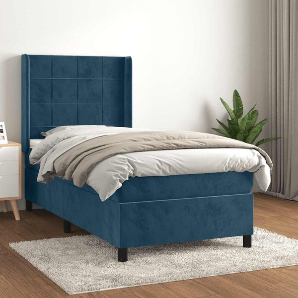 vidaXL Boxspringbett mit Matratze Dunkelblau 90x200 cm Samt 3132661