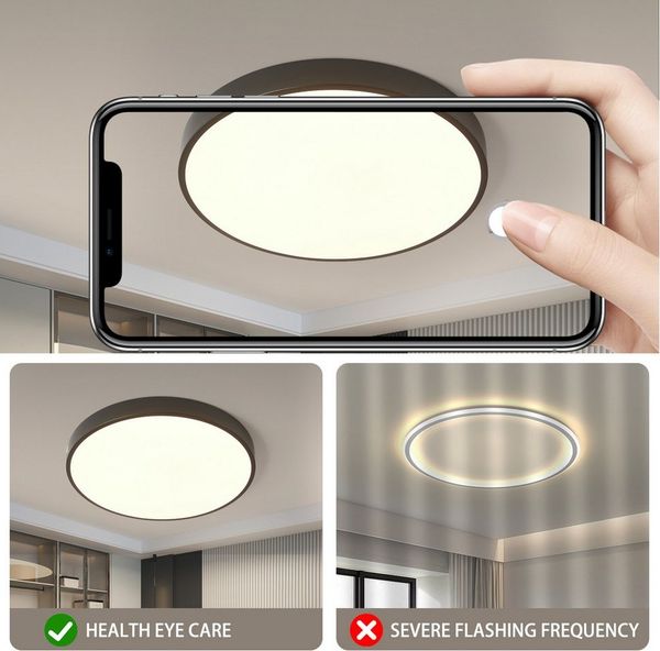style home LED Deckenleuchte Metall Deckenlampe 12W/24W/36W/48W/96W, Runde/Quadratisch, LED fest integriert, Warmweiß 3000K ohne Fernbedienung, 48W, Ø50*4cm, Runde Lampe für Wohnzimmer Schlafzimmer Küche, Schwarz