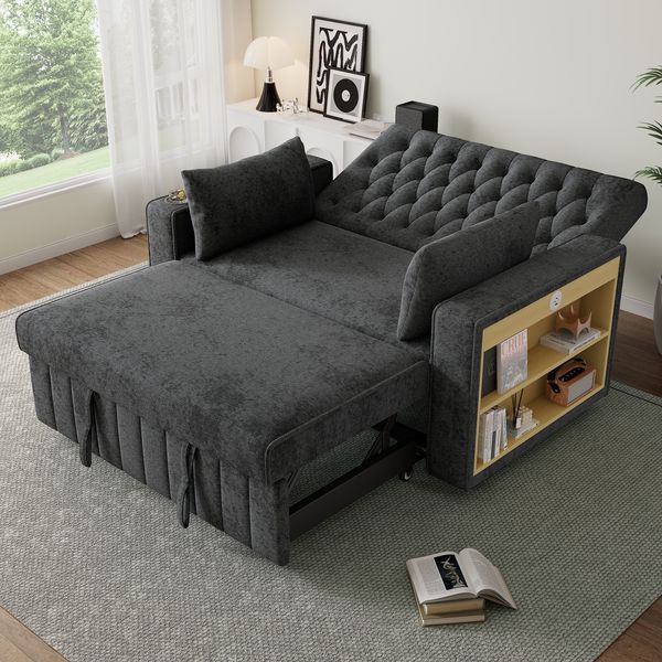 Sofa Schlafsofa 140x137x84 cm Grau mit Schlaffunktion, 3-fach verstellbarer Rückenlehne, Chenille und USB-Anschlüssen