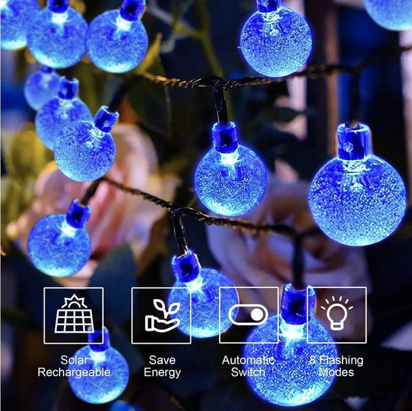 LQWELL LED Solarleuchte LED Kugel-Lichterkette Außen Solar Gartenleuchte, Kettenlicht Kristall Kugeln, Garten Terrasse Balkon Hochzeit Party Fenster