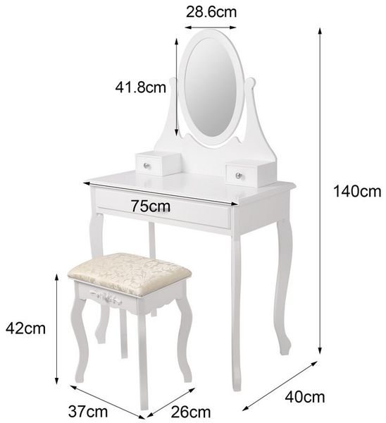ML-DESIGN Schminktisch Kosmetiktisch mit Spiegel und Hocker aus MDF Holz Make-up Tisch, Tisch 75 x 140 x 40 cm Weiß 3 Spiegel klappbar und 3 Schubladen Bild 2