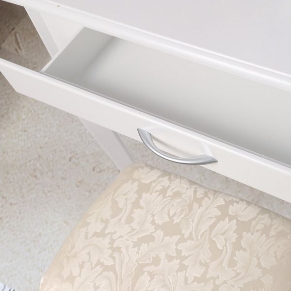 ML-DESIGN Schminktisch Kosmetiktisch mit Spiegel und Hocker aus MDF Holz Make-up Tisch, Tisch 75 x 140 x 40 cm Weiß 3 Spiegel klappbar und 3 Schubladen