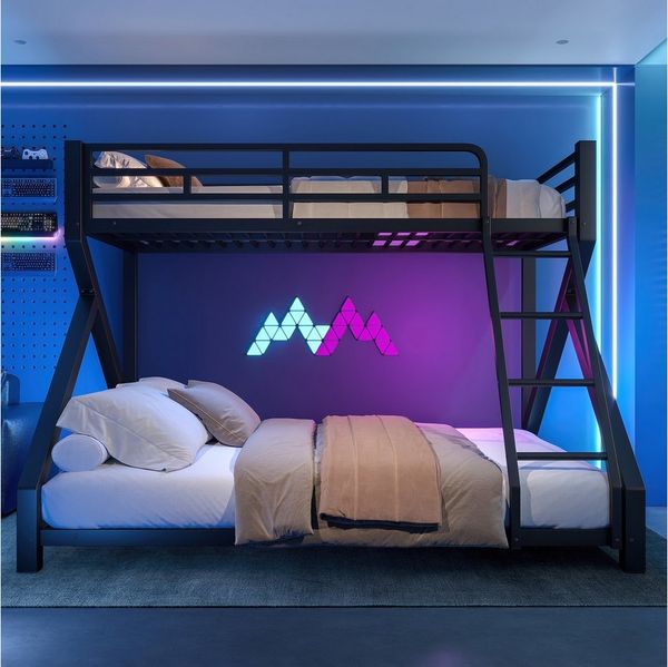 Merax Etagenbett 90x200cm/140x200cm mit LED-Lichtleiste (Set, 1-St, Jugendbett Doppelbett), Metallbett Stockbett Kinderbett mit Sicherheitsgeländer und Leiter