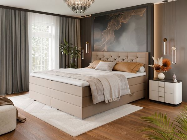 FORTE Boxspringbett Lanciano inkl. zwei Bettkästen und Kaltschaum Topper (7-Zonen-Taschenfederkernmatratze mit zwei Härtegraden (H2/H3), erhältlich in den Breiten 140cm, 160cm & 180cm
