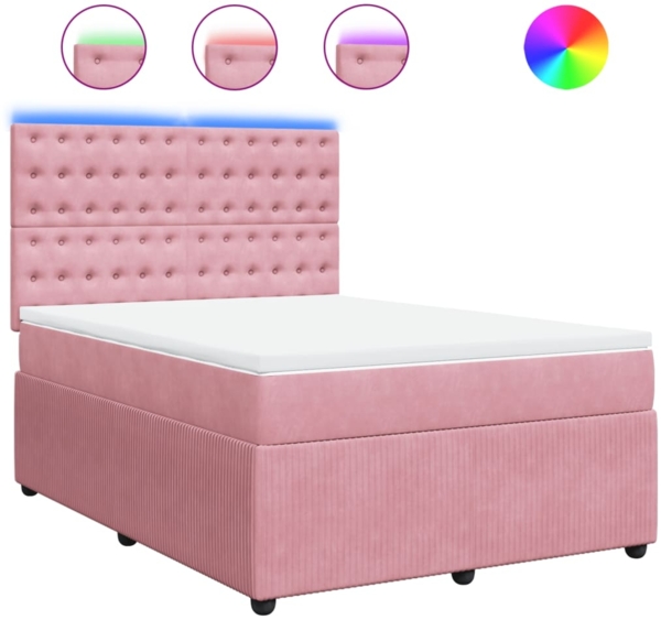 vidaXL Boxspringbett mit Matratze Rosa 140x190 cm Samt 3294651