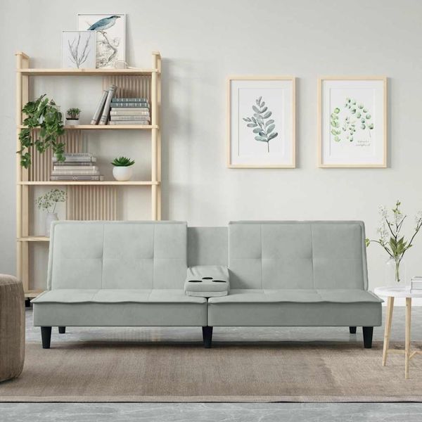 vidaXL Schlafsofa mit Getränkehaltern Hellgrau Samt 351920