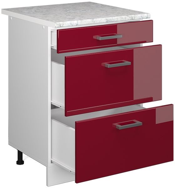 Küchenunterschrank R-Line Rot Hochglanz 60 cm mit Schubladen, AP Marmor Vicco Bild 4