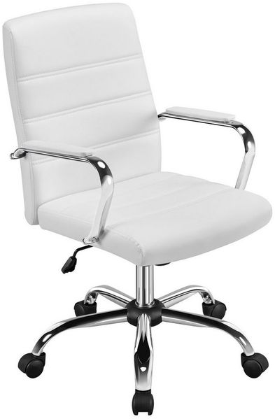 Yaheetech Bürostuhl mit Wippfunktion, verstellbare Sitzhöhe (46-56 cm), Kunstleder, 61,5 x 60 x 93 - 103 cm, Weiß