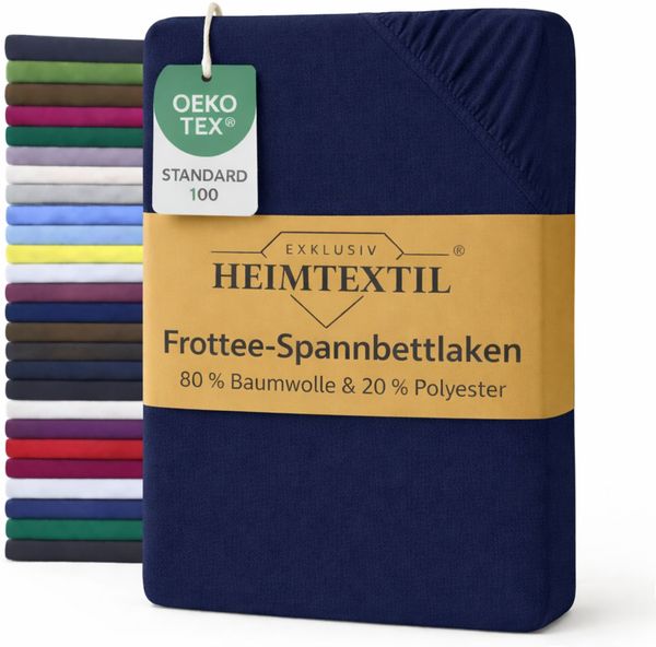 EXKLUSIV HEIMTEXTIL Frottee Spannbettlaken Rundumgummizug Marke 180 x 200 cm Navyblau 80% Baumwolle 20% Polyester Öko - Tex Zertifiziert Bed-Sheet Bettlaken Spannbetttuch Topper Leinentuch