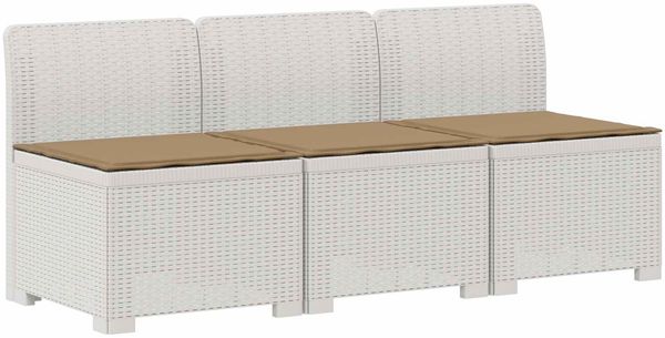 vidaXL 3-Sitzer Garten Sofa mit Kissen Rattan-Look PP Weiß 8011970