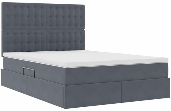 vidaXL Aufbewahrungsbett mit Matratze Dunkelgrau 140 x 190 cm Samt 3372148 Bild 5