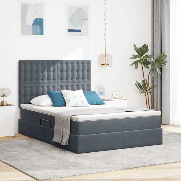vidaXL Aufbewahrungsbett mit Matratze Dunkelgrau 140 x 190 cm Samt 3372148
