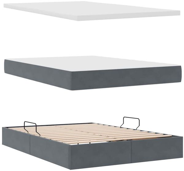 vidaXL Aufbewahrungsbett mit Matratze Dunkelgrau 140 x 190 cm Samt 3372148 Bild 8