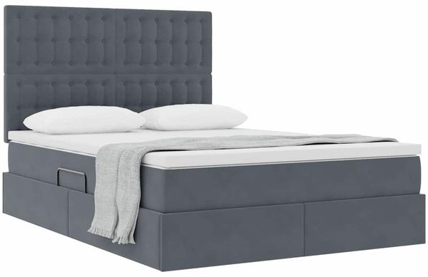vidaXL Aufbewahrungsbett mit Matratze Dunkelgrau 140 x 190 cm Samt 3372148 Bild 3