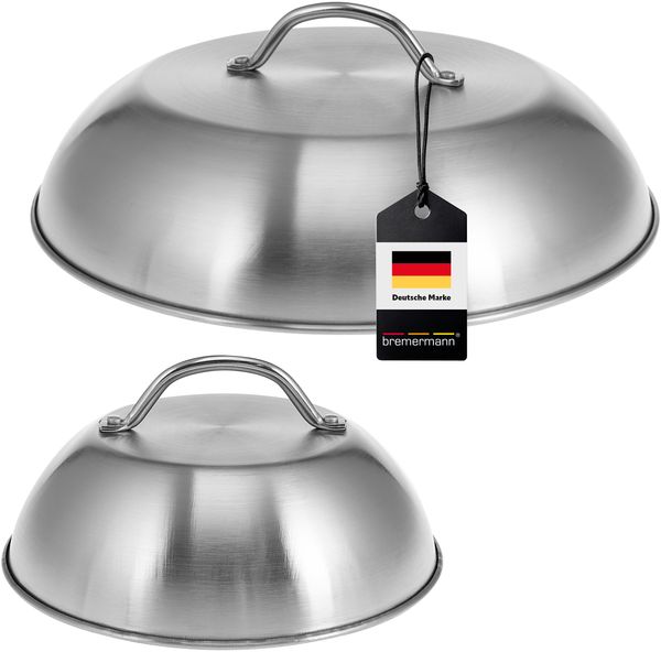 Burgerhauben-Set, 2-teilig, Ø 22,5 cm & 32 cm, Grillhaube & Schmelzglocke, Burger-Cover, Edelstahl