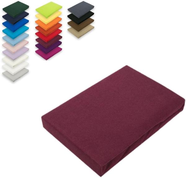 EXKLUSIV HEIMTEXTIL Jersey Spannbettlaken 200 x 220 cm Bordeaux 100% Baumwolle Öko - Tex Zertifiziert Bed-Sheet Bettlaken Spannbetttuch