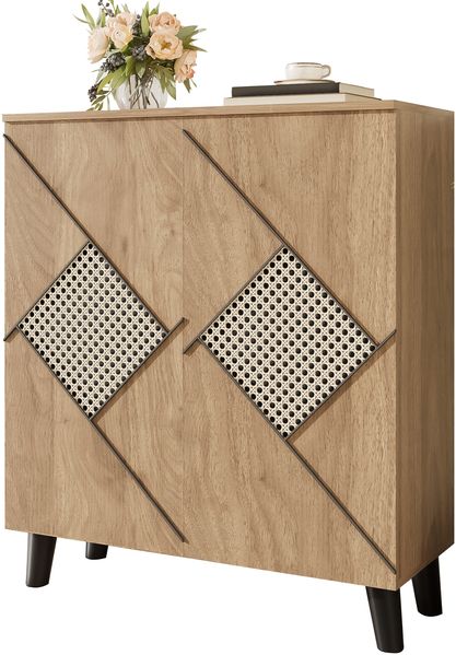Moderner Schuhschrank mit dekorativem Rattanmuster, 80×32×91 cm, stilvoller Flurschrank mit Stauraum, geschlossene Türen, Ablagefläche