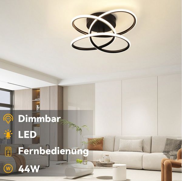 Nettlife LED Deckenleuchte LED Deckenleuchte Flur Schwarz Modern Dimmbar, Dimmbar, LED fest integriert, Deckenbeleuchtung für Küche Schlafzimmer Wohnzimmer Büro