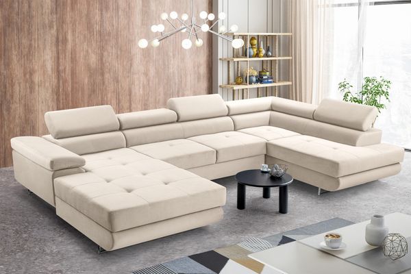 AX LIVING Arborio XL Wohnlandschaft XXL U Form Eckcouch in Beige R