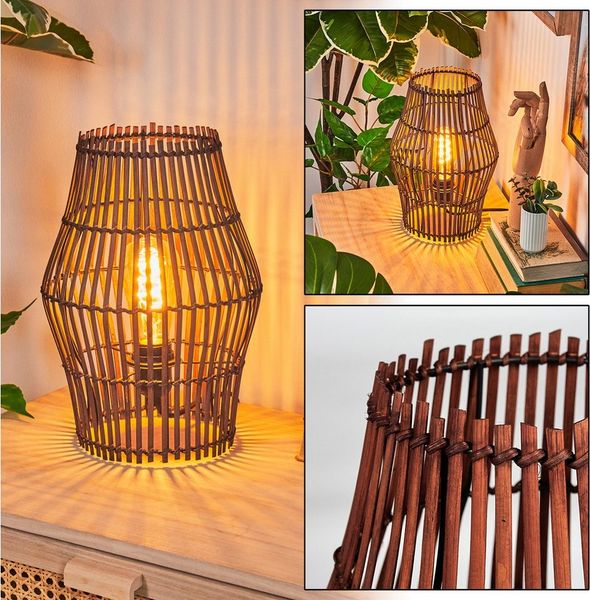 hofstein Tischleuchte Tischlampe aus Metall/Bambus in Schwarz/Braun, ohne Leuchtmittel, Tischleuchte im Boho-Design, Lichteffekt, Schalter am Kabel, 32cm, E27