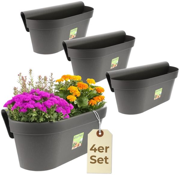 GarPet Balkonkasten 4x Geländerkasten Balkon mit Wasserspeicher Blumen Topf Kasten
