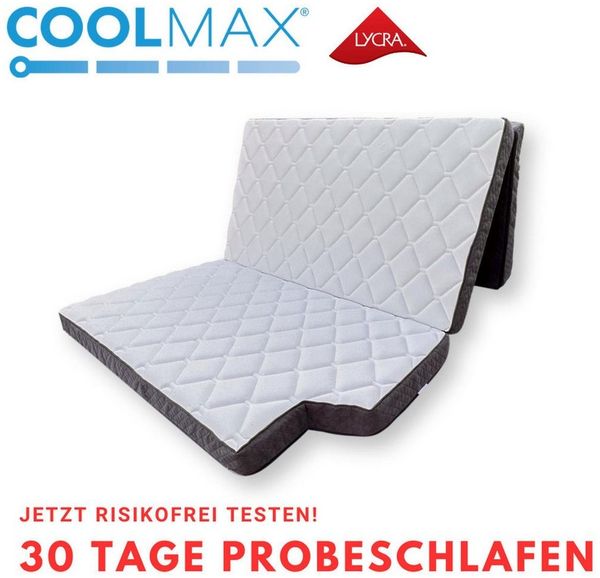 Klappmatratze für VW T5 T6 T6.1 California, 10 x 115 x 195 cm, MatratzenL.A.B®, 10 cm hoch, (Kaltschaum, Härtegrad H3 fest), COOLMAX® LYCRA® mit Velours in Alcantara Optik