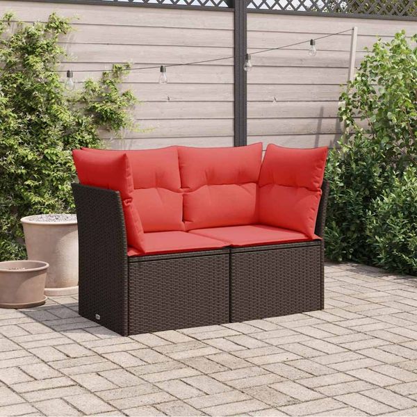 vidaXL Gartensofa mit Kissen 2-Sitzer Braun Poly Rattan 366240