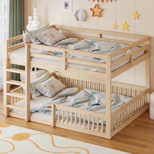 Merax Etagenbett, Kinderbett Holzbett Familienbett 160x200 cm mit Geländern und Leiter, Holzfarbe