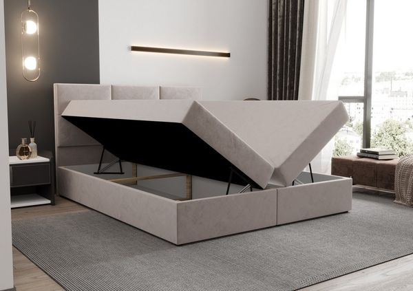 B&B Home 'Mallorca' Boxspringbett mit Bettkasten, Samt, Beige, 180x200 cm