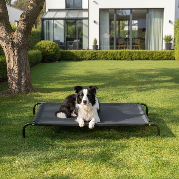 belviona Hundeliege erhöht, wetterfestes Outdoor-Hundebett mit stabilem Metallrahmen, atmungsaktiv & pflegeleicht, 114x76 cm, schwarz