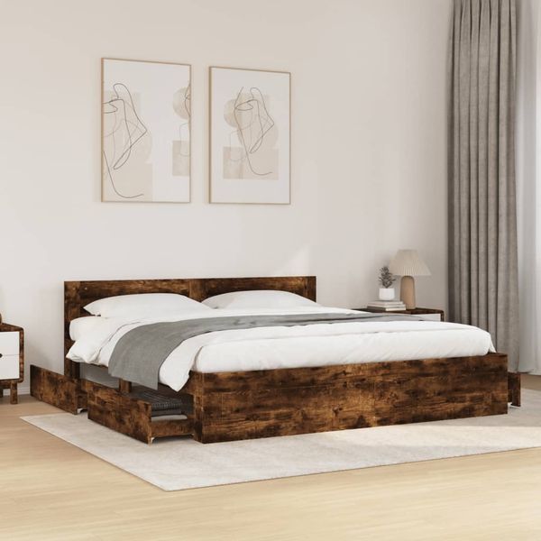 vidaXL Bettgestell mit Kopfteil Räuchereiche 200x200 cm Holzwerkstoff 3295538