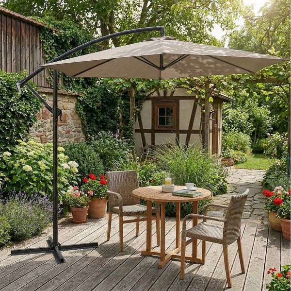 Sekey Sonnenschirm Ampelschirm 300 x 300 Drehbar mit Kurbel, mit Ständer, UPF 50+, LxB: 300,00x300,00 cm, Ampelschirm 300cm, um 360° drehbar, Winddicht & wasserdicht