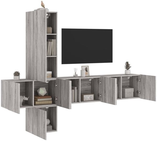 vidaXL 5-tlg. Wohnwand Grau Sonoma Holzwerkstoff 3216462