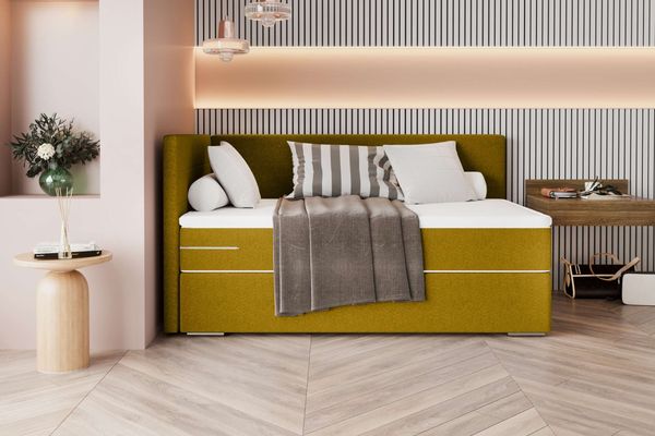 99rooms Phönix Mini Plus Boxspringbett 90x200 cm Webstoff MALMO_NEW Gelb Seitenteil links
