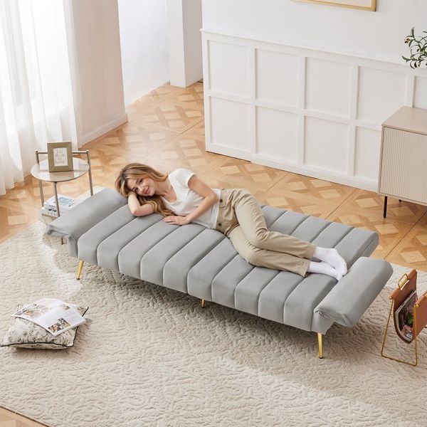 i@home Schlafsofa klappbares Schlafsofa mit Hilfsfüßen,Samtstoff,Schwarz/Beige/Grau, Multifunktionales Schlafsofa mit Samtbezug