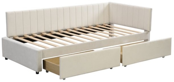 MODFU Schlafsofa Polsterbett Daybett Tagesbett Gästebett Jugendbett, mit 2 großen Stauraumschubladen und Lattenrost, ohne Matratze Bild 4