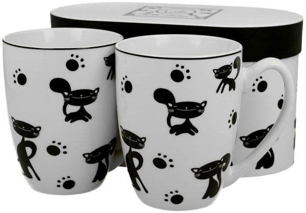 DUO ANIMALS 2er-Set Becher 380 ml BLACK CATS New Bone China Porzellan