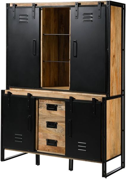 Buffet Mango 150x55x200 natur lackiert / Metall schwarz BLACKBURN #106
