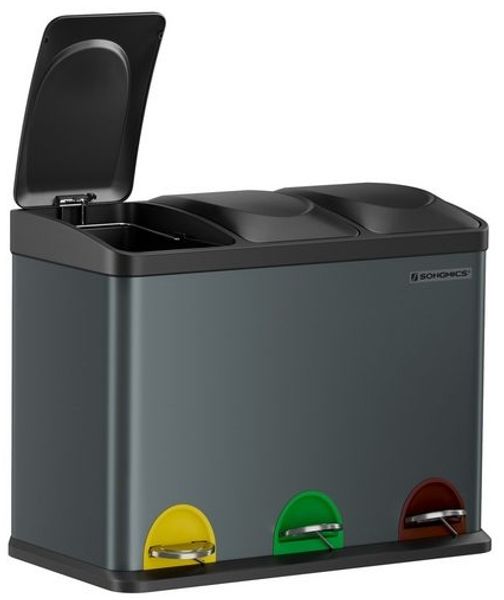 SONGMICS Mülleimer, Mülltrennsystem, Abfalleimer, Edelstahl, 45 L, Grüngrau