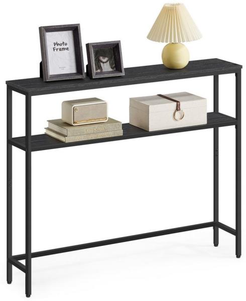 Vasagle Konsolentisch, schmaler Sofatisch mit 2 Ablagen, 2 Ebenen, Holz, Stahl, anthrazitgrau-tintenschwarz, 20 x 100 x 80 cm