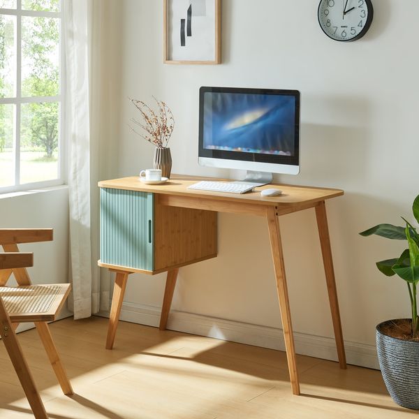 Schreibtisch Tysvær 75x105x48 cm Bambus/Blau [en. casa]