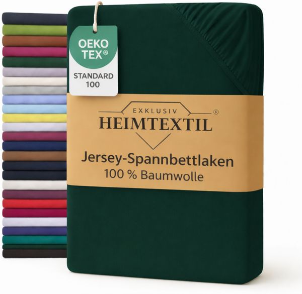 EXKLUSIV HEIMTEXTIL Jersey Spannbettlaken Premium 140 x 200 cm Dunkelgrün 100% Baumwolle Öko - Tex Zertifiziert Bed-Sheet Bettlaken Spannbetttuch Topper Leinentuch
