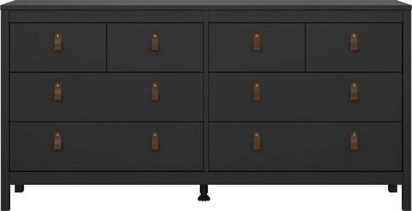 Calicosy 'BARCELONE' Doppelkommode mit 8 Schubladen in mattem Schwarz, L159,6 cm - Schwarz
